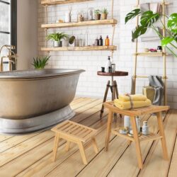 CostwayBamboo Shower Seat Bench with Foot Stool for Indoor & Outdoor