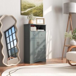 CostwayBathroom Floor Cabinet with 2 Adjustable Shelves for Bathroom-Grey