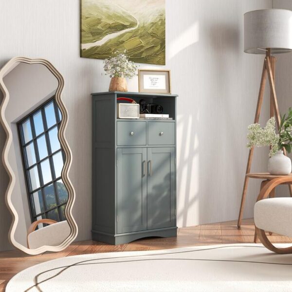 CostwayBathroom Floor Cabinet with 2 Adjustable Shelves for Bathroom-Grey