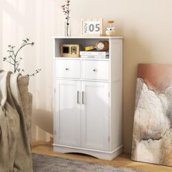 CostwayBathroom Floor Cabinet with 2 Adjustable Shelves for Bathroom-White