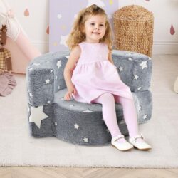 CostwayConvertible Children Sofa Kids Couch Chair with Removable and Machine-washable Cover-Grey