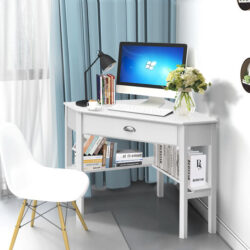 CostwayCorner Computer Desk with Drawer & Shelves for Office-White