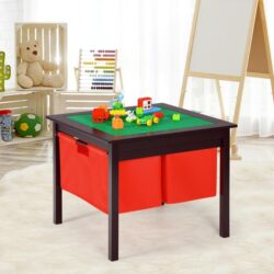 CostwayCostway Kids Activity Table with 2 Non-woven Fabric Drawers-Espresso