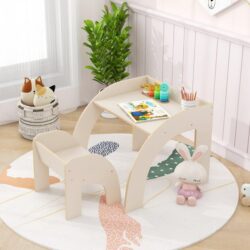 CostwayCute Activity Kids Table and Chair Set with Wide Tabletop-White