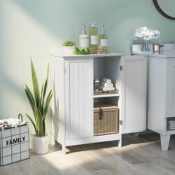 CostwayFloor Storage Cabinet with Double Door and Shelf for Bathroom-White