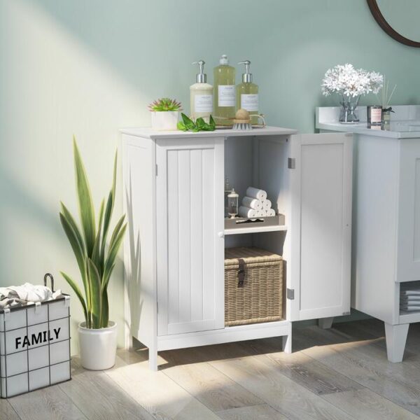 CostwayFloor Storage Cabinet with Double Door and Shelf for Bathroom-White
