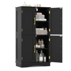 CostwayFreestanding Bathroom Floor Storage Cabinet Pantry Cabinet-Black