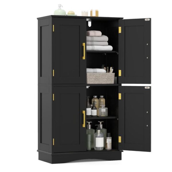 CostwayFreestanding Bathroom Floor Storage Cabinet Pantry Cabinet-Black
