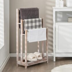 CostwayFreestanding Wood Towel Rack with Bottom Storage Shelf for Bathroom-White