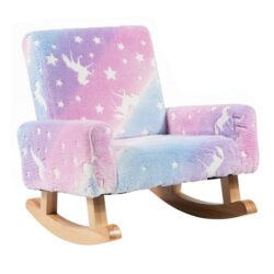 CostwayGlow in The Dark Kids Rocking Chair with Solid Poplar Wood Rocking Feet and Armrests-Multicolour