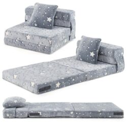 CostwayGlow in the Dark Kids Folding Sofa Bed Floor Mattress-Grey