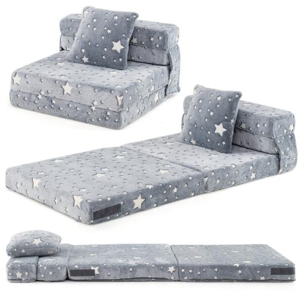CostwayGlow in the Dark Kids Folding Sofa Bed Floor Mattress-Grey