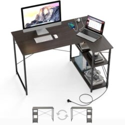 CostwayHome Office Computer Desk with Reversible Adjustable Storage Shelves-Grey