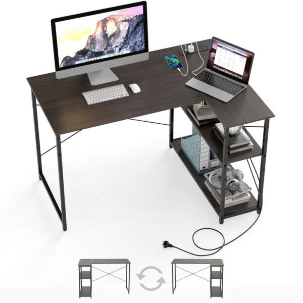 CostwayHome Office Computer Desk with Reversible Adjustable Storage Shelves-Grey