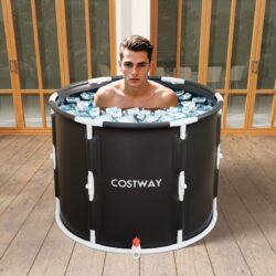 CostwayIce Bath Tub for Adult Outdoor Foldable Ice Plunge Tub with Lid