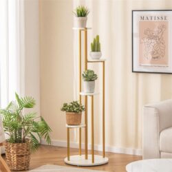 CostwayIndoor Metal Plant Stand with Golden Metal Frame for Home Office Balcony Living Room