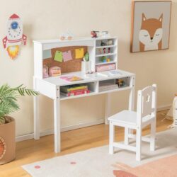 CostwayKids Desk and Chair Set with Solid Wood Legs for 3+ Kids