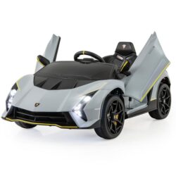 CostwayLicensed Lamborghini 12V Kids Ride on Car with Remote Control and LED Lights-Grey