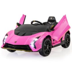 CostwayLicensed Lamborghini 12V Kids Ride on Car with Remote Control and LED Lights-Pink