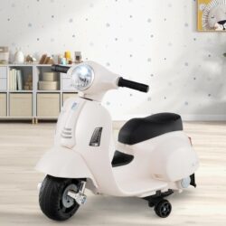CostwayLicensed Vespa Kids Ride on Motorcycle with LED Headlight and Horn Sound-White
