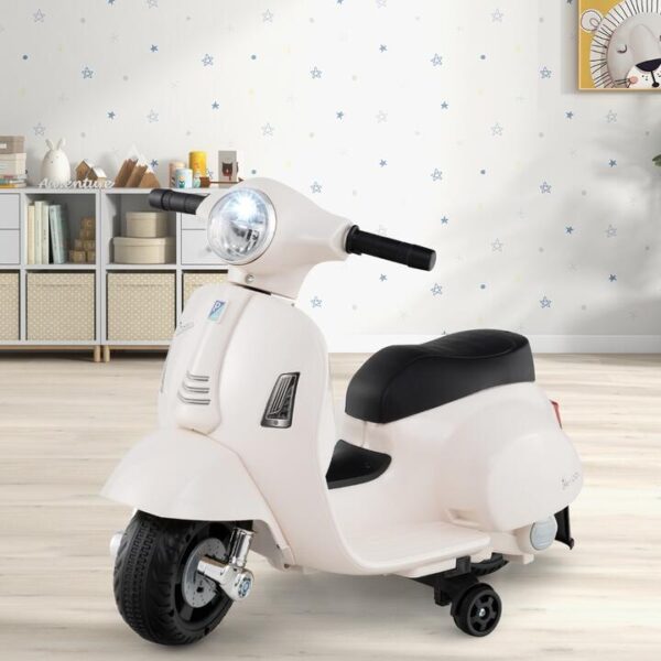 CostwayLicensed Vespa Kids Ride on Motorcycle with LED Headlight and Horn Sound-White