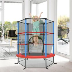 CostwayMini Kids Trampoline with Enclosure Net for Family Games Blue