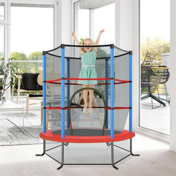 CostwayMini Kids Trampoline with Enclosure Net for Family Games Blue