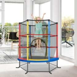 CostwayMini Kids Trampoline with Enclosure Net for Family Games Colourful