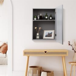 CostwayMirror Cabinet with Wall Mounted for Bathroom/Kitchen-Grey