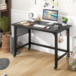 CostwayMobile Computer Desk 120cm Home Office Desk with Storage Bag-Black