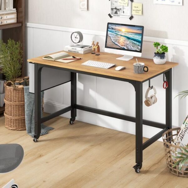 CostwayMobile Computer Desk 120cm Home Office Desk with Storage Bag-Natural
