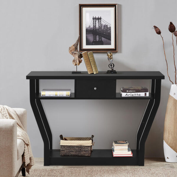 CostwayModern Entryway Table with Storage Drawer for Office-Black