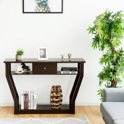 CostwayModern Entryway Table with Storage Drawer for Office-Brown
