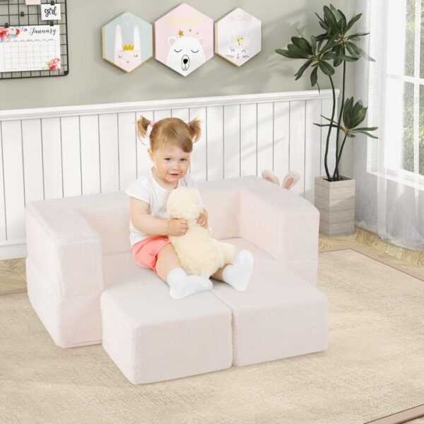 CostwayModular Kids Sofa Couch Convertible Foam Armchair for Children-Beige