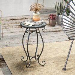 CostwayMosaic Outdoor Side Table with Weather Resistant Ceramic Tile Tabletop-Green