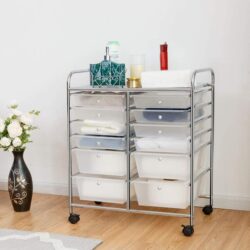 CostwayMovable 12-Drawer Storage Trolley with 2 lockable for Home Office Clear