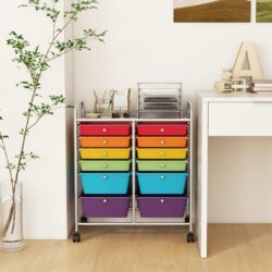 CostwayMovable 12-Drawer Storage Trolley with 2 lockable for Home Office-Colourful