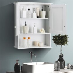 CostwayMulti-Purpose Wall Cabinet Storage with 2-Door for Bathroom White