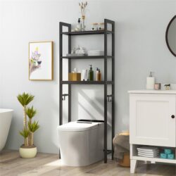 CostwayOver-The-Toilet Storage Shelf with Anti-tipping Device for Bathroom-Brown