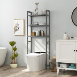 CostwayOver-The-Toilet Storage Shelf with Anti-tipping Device for Bathroom-Grey