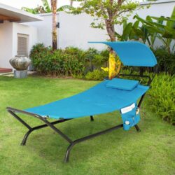 CostwayPatio Hanging Chaise Lounge Chair with Storage Bag-Navy