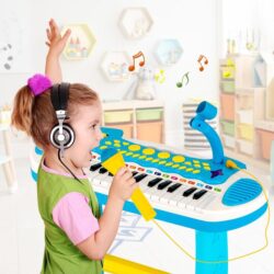CostwayPortable Electronic 31-Key Kids Piano Keyboard Toy with Stool-Blue