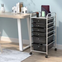 CostwayRolling Storage Cart with Removable Drawers and Lockable Wheels for Home Office School-Black