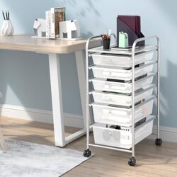 CostwayRolling Storage Cart with Removable Drawers and Lockable Wheels for Home Office School-White