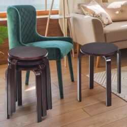 CostwaySet of 4 Stackable Wooden Stools for Living Room & Dining Room-Brown
