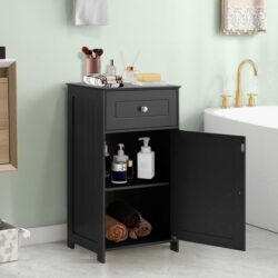 CostwaySingle Door Bathroom Cabinet with Adjustable Shelf and Anti-tipping Device-Black