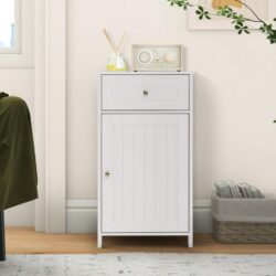 CostwaySingle Door Bathroom Cabinet with Adjustable Shelf and Anti-tipping Device-White