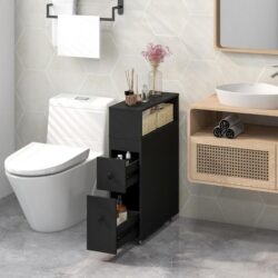 CostwaySlim Bathroom Storage Cabinet Movable with 2 Drawers-Black