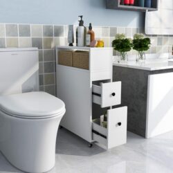 CostwaySlim Bathroom Storage Cabinet Movable with 2 Drawers-White