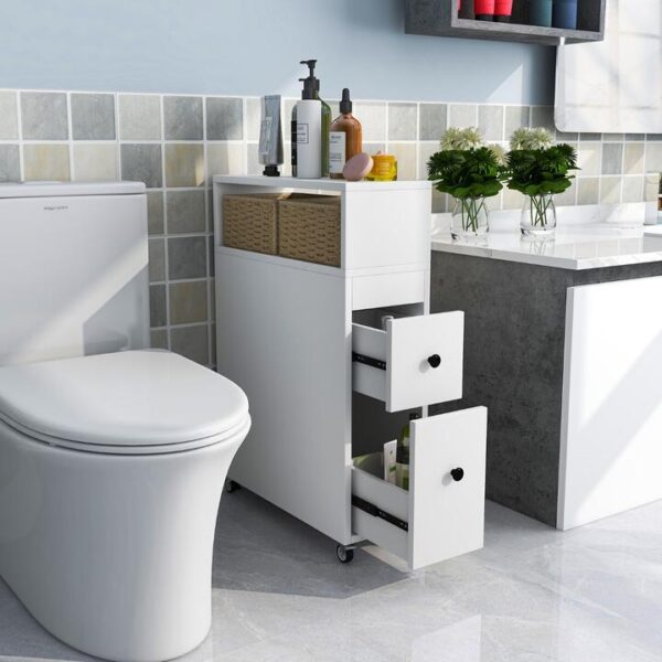 CostwaySlim Bathroom Storage Cabinet Movable with 2 Drawers-White